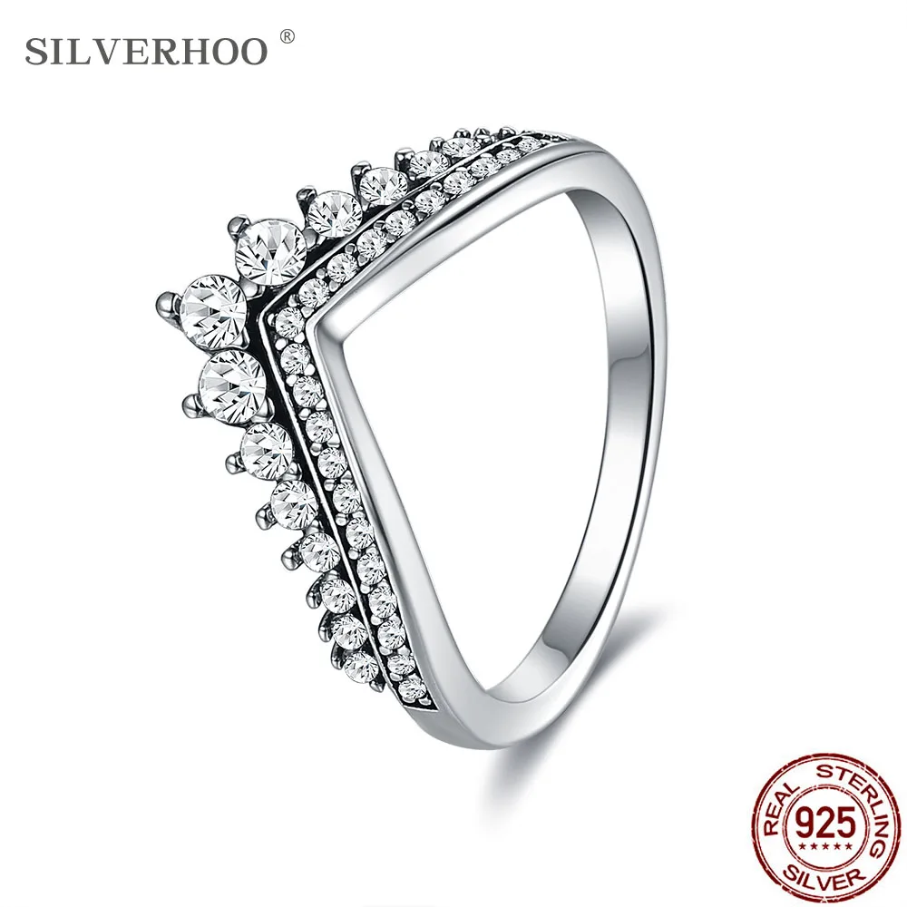 

SILVERHOO Crown Finger Rings For Women 925 Sterling Silver Stackable Wedding Engagement Ring Silver 925 Jewelry Christmas Gift