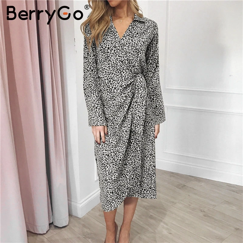 BerryGo элегантное леопардовое длинное платье для вечеринки свободное женское