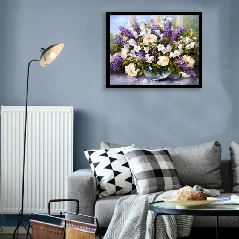 

Promotion! Oil Painting By Numbers DIY Frameless Acrylic Pictures By Numbers Purple Flowers on Canvas Digital Painting