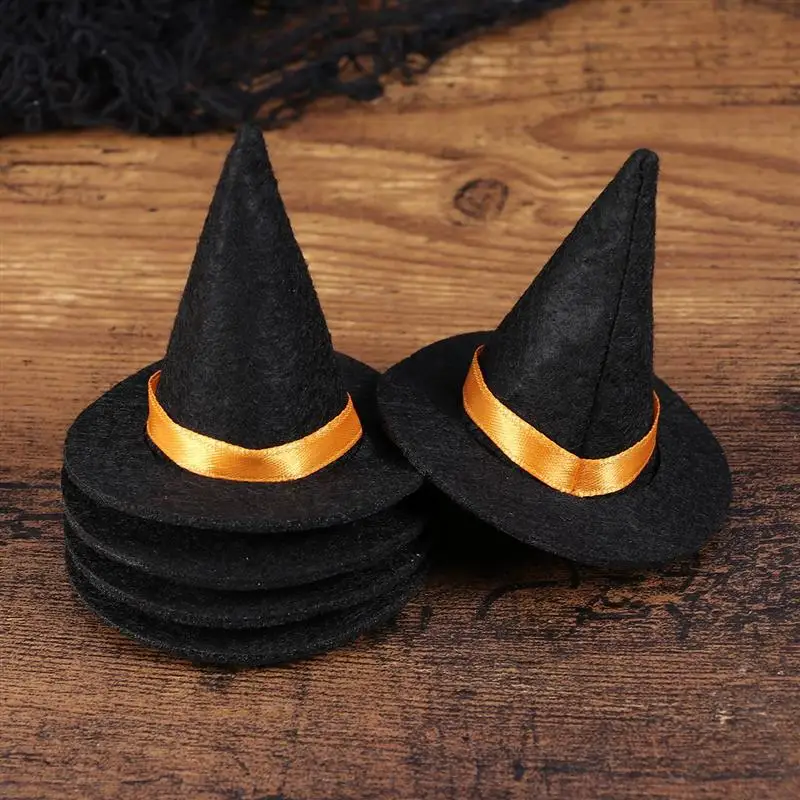 6pcs Mini Felt Witch Hats Handmade Wine Bottle Decor For Halloween DIY Hair Accessories Crafts Hat | Дом и сад