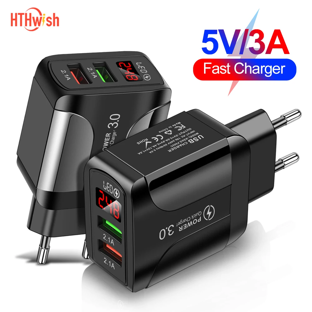 

LED Display QC 3.0 3A 2 Ports USB Phone Charger Fast Charging For iPhone Xiaomi Samsung Charger EU Wall Adapter Quick Charge 3.0