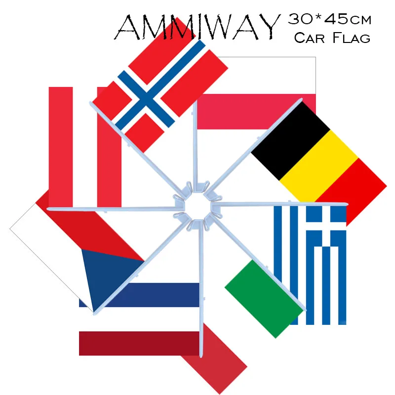 AMMIWAY 30x45 см автомобильные флаги Польша Бельгия Греция Италия Нидерланды Чехия