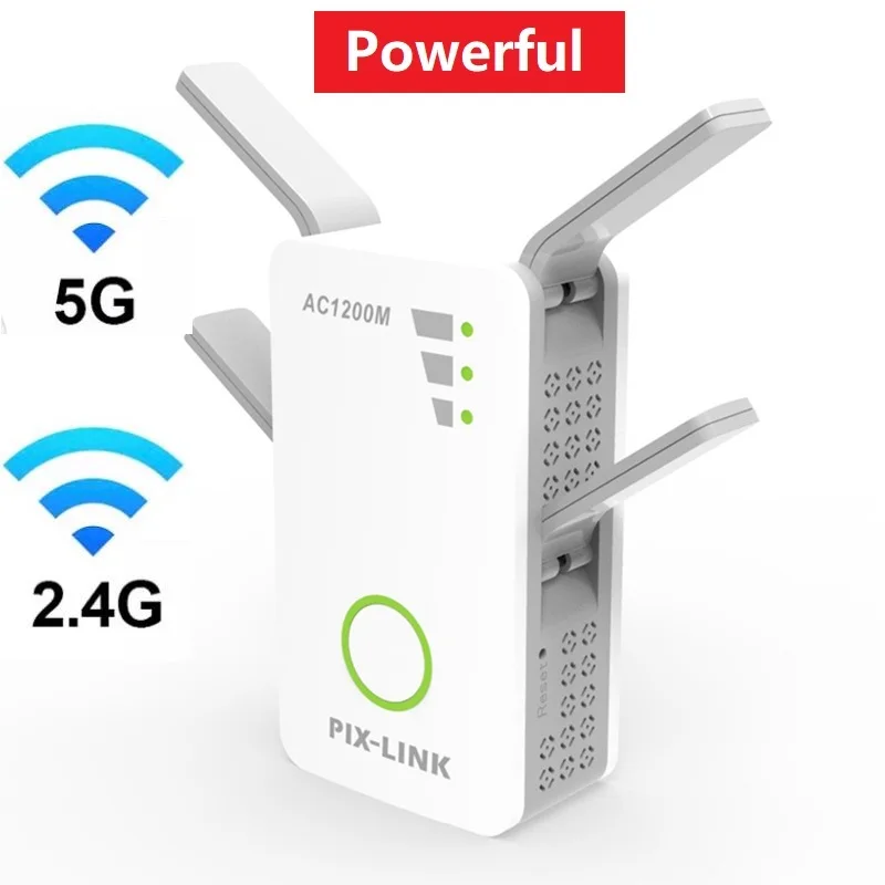 

Gaming Dual Band 2.4G / 5G WiFi Repeater WPS Encryption Signal Booster Wireless AC 1200Mbps Extender Router 4 Antennas Amplifier