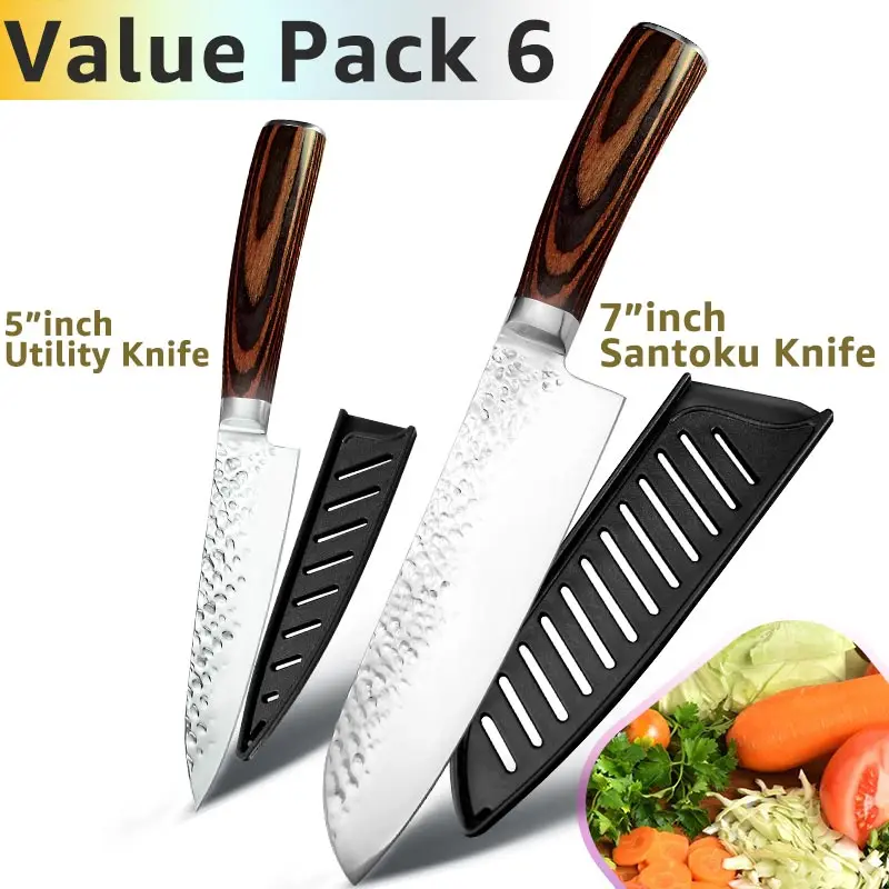 Value pack 6 Кухонный нож, 8 дюймов, профессиональные японские поварские ножи 7CR17 440C, высокоуглеродистая Нержавеющая сталь, нож для мяса, нож сантоку - Цвет: Value pack 6
