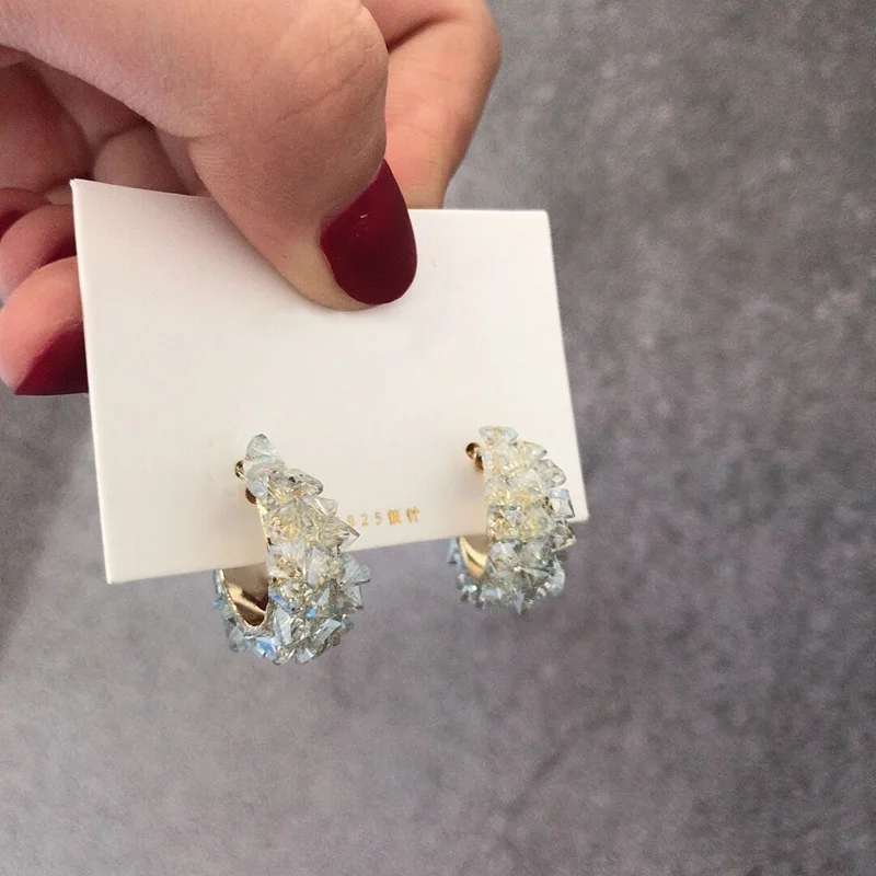 A light blue crystal MENGJIQIAO, винтажные японские корейские круглые цветные серьги-кольца с кристаллами, модные серьги с искусственным жемчугом, Букле д 'ореиль, ювелирные изделия для девочек - Окраска металла: A light blue crystal