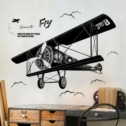 

Creative Aircraft Vintage Poster Vinyl Wall Stickers Diy Modern Living Room Bedroom Home Decor Murals Wallpaper