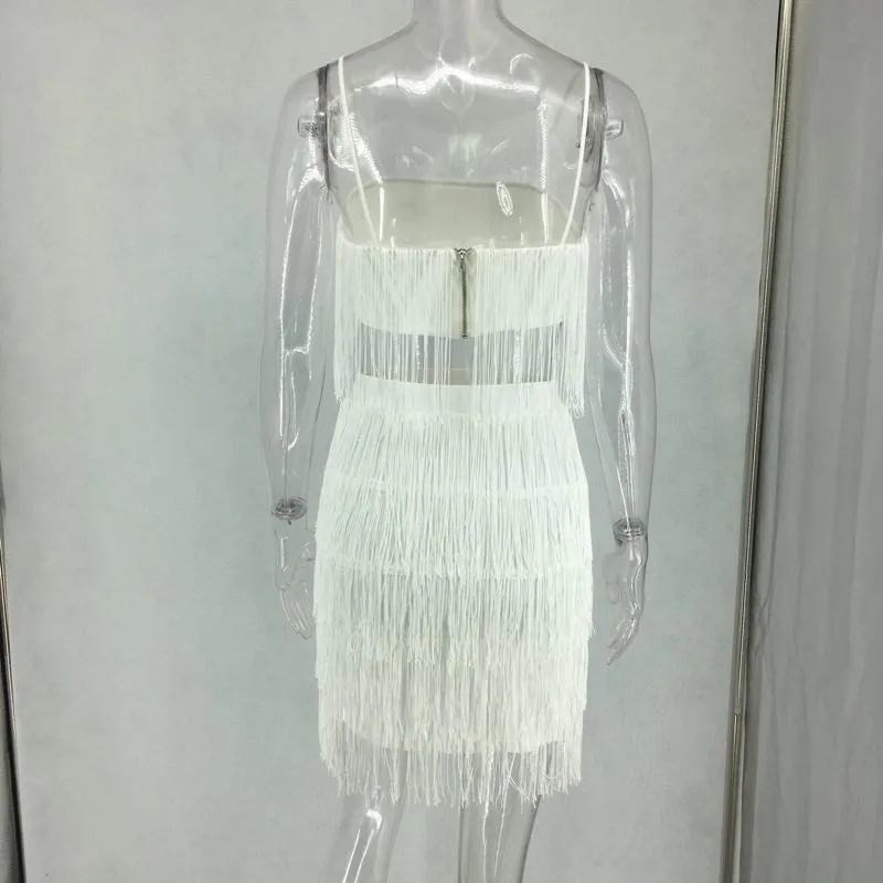Платье женское короткое с кисточками облегающее пляжное комплект из двух
