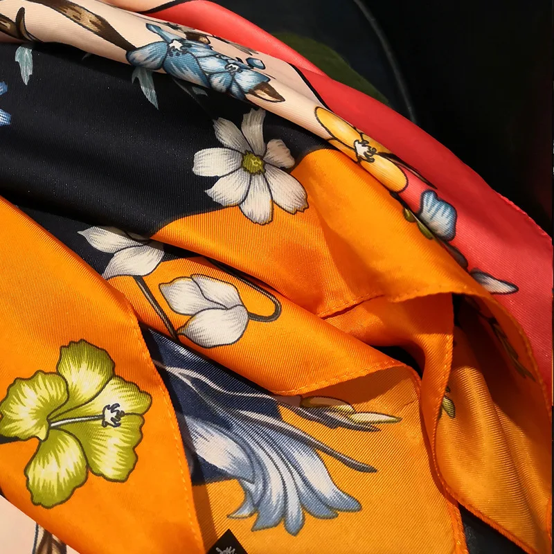 

New 70*7.cm Twill Silk Scarves Spring Women's Butterfly Flower Square Scarves Decorative Bags Shawl Wrap