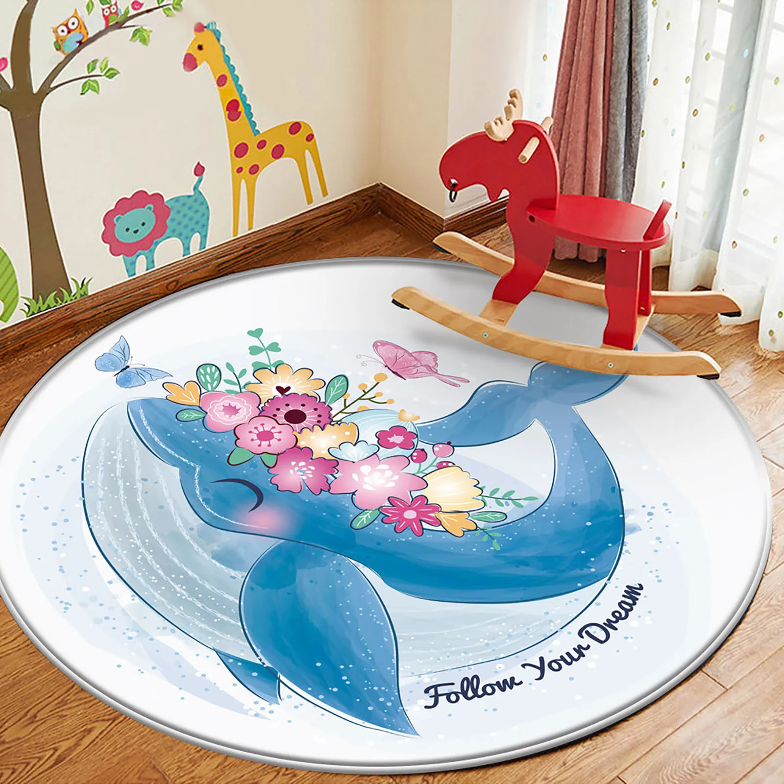 

Cute Blue Pink Dolphin Pattern Kids Play Carpet Children Rug Baby Crawling Flannel Non-slip Durable Children Floor Carpet
