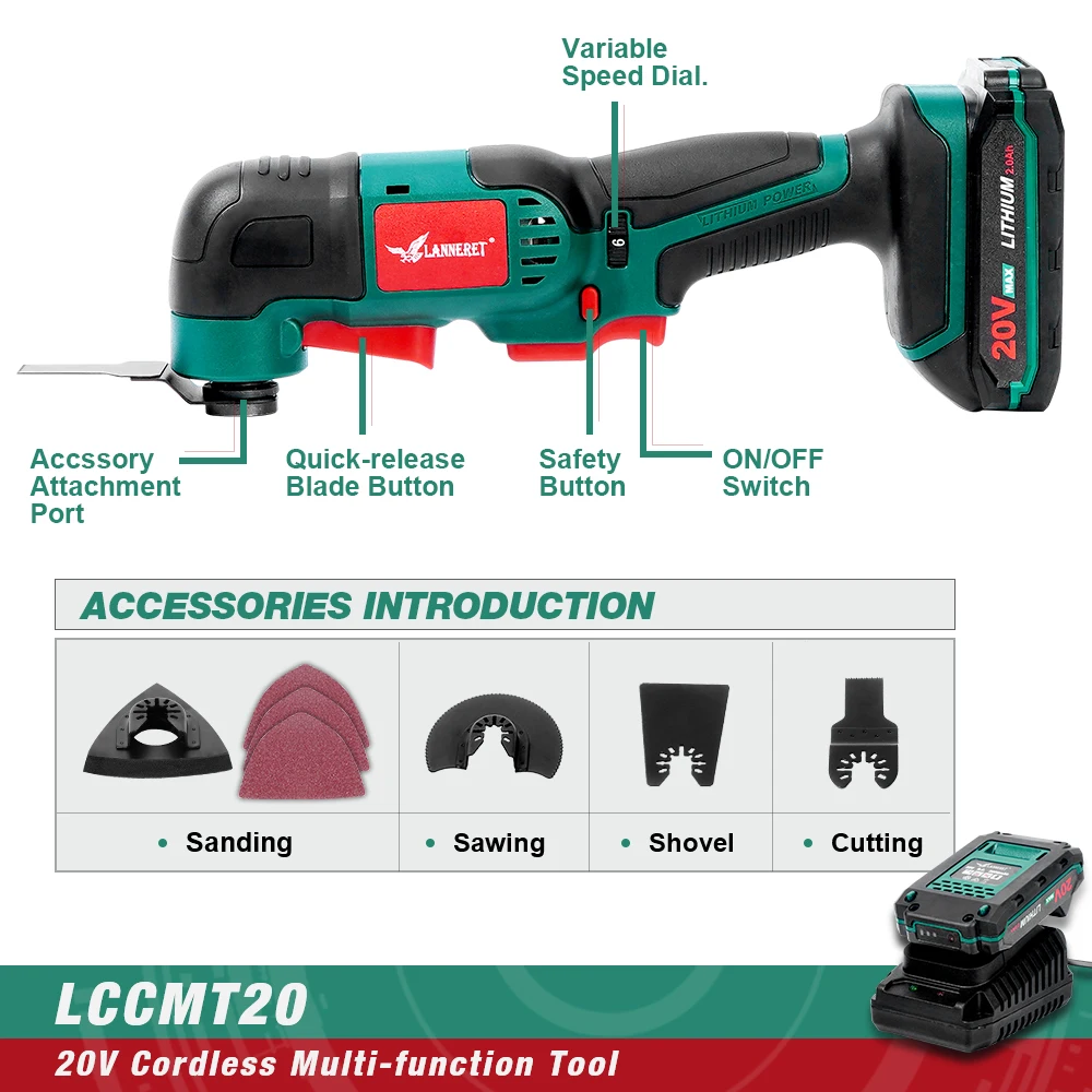 Вибропила Осциллирующий Инструмент 20 в литий ионный набор многофункциональный