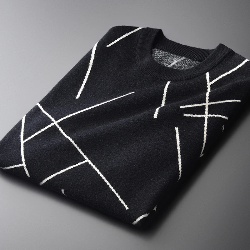 Men Luxury Jacquard Striped Knitting Round Collar Mens Fashion Casual Slim Fit Sweater Man Plus Size 4XL |