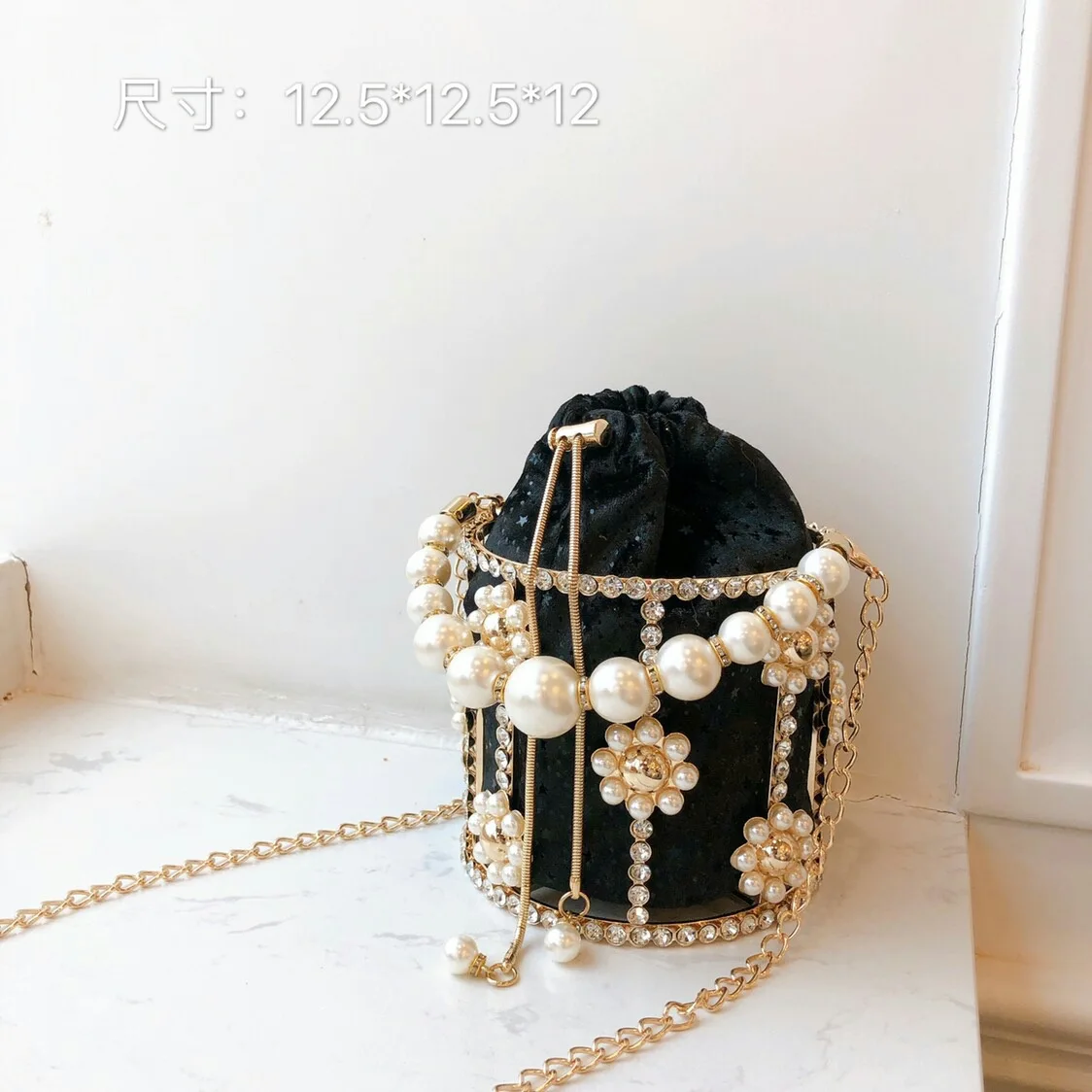 

New Female Bag Handmade Pearl Flower Rhinestone Bag Single Shoulder Messenger Bag