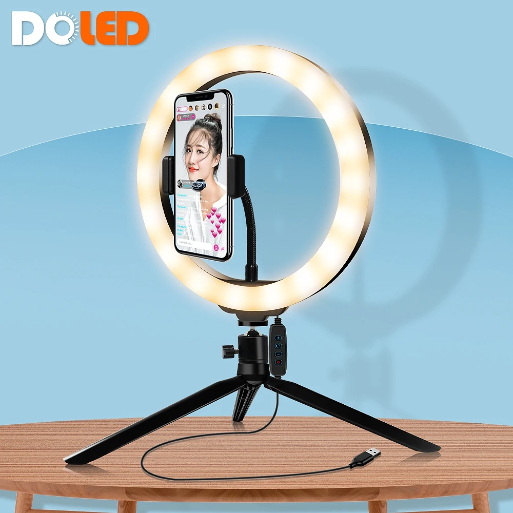 

DOLED 10" LED Ring Light Lamp with Tripod Phone Holder Bluetooth Shutter for Live Stream Selfie Photo Video Photography Lighting