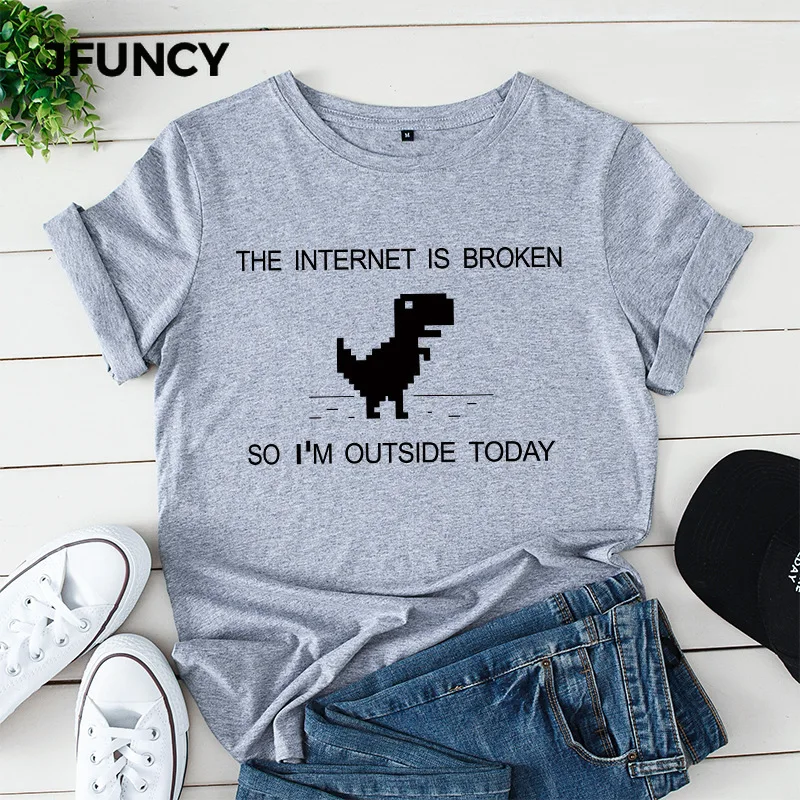 JFUNCY 100% Cotton Summer Women's Tshirt Internet Broken Printed Shirts  Short Sleeve Casual T-Shirt Female Tees Tops