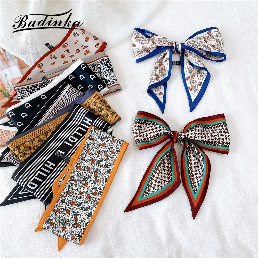 Шелковый атласный шарф с принтом гусиная лапка цвет в ассортименте