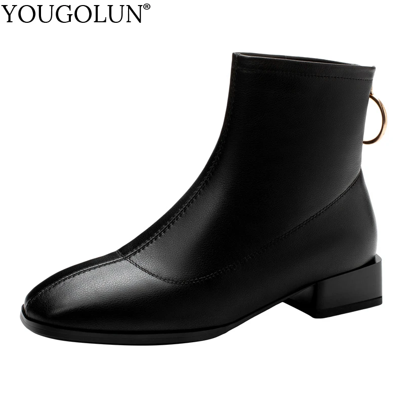 Ботильоны из натуральной коровьей кожи женская обувь на низком каблуке сезон