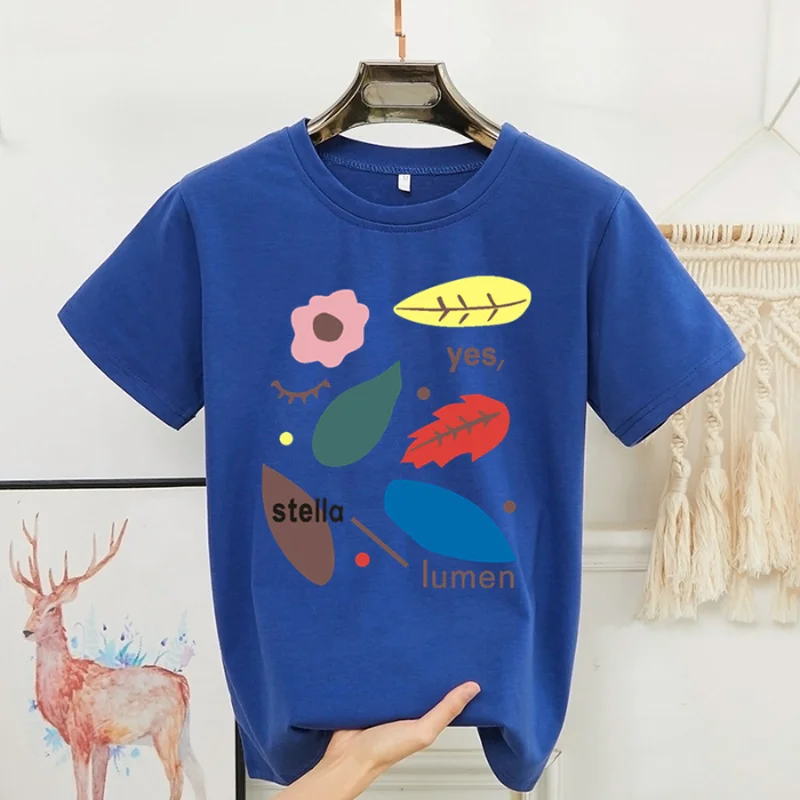 

Summer O Neck Short Sleeve Women T-shirt Casual Colorful Leaf Print Tee Loose Tops Harajuku Tshirt Female Bottoming Shirt S-3XL