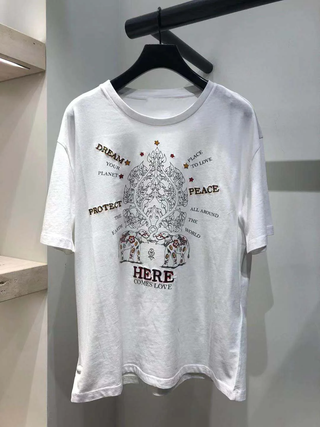 

Women's T-shirt 2020 Spring and Summer New Style Simple Round Neck Elephant Print Embroidered Short Sleeve T-shirt