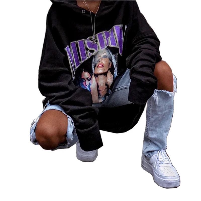 

Hole blue High Waist jeans women bottom Streetwear zipper fringe ripped jeans pants 2021Spring trousers loose female denim