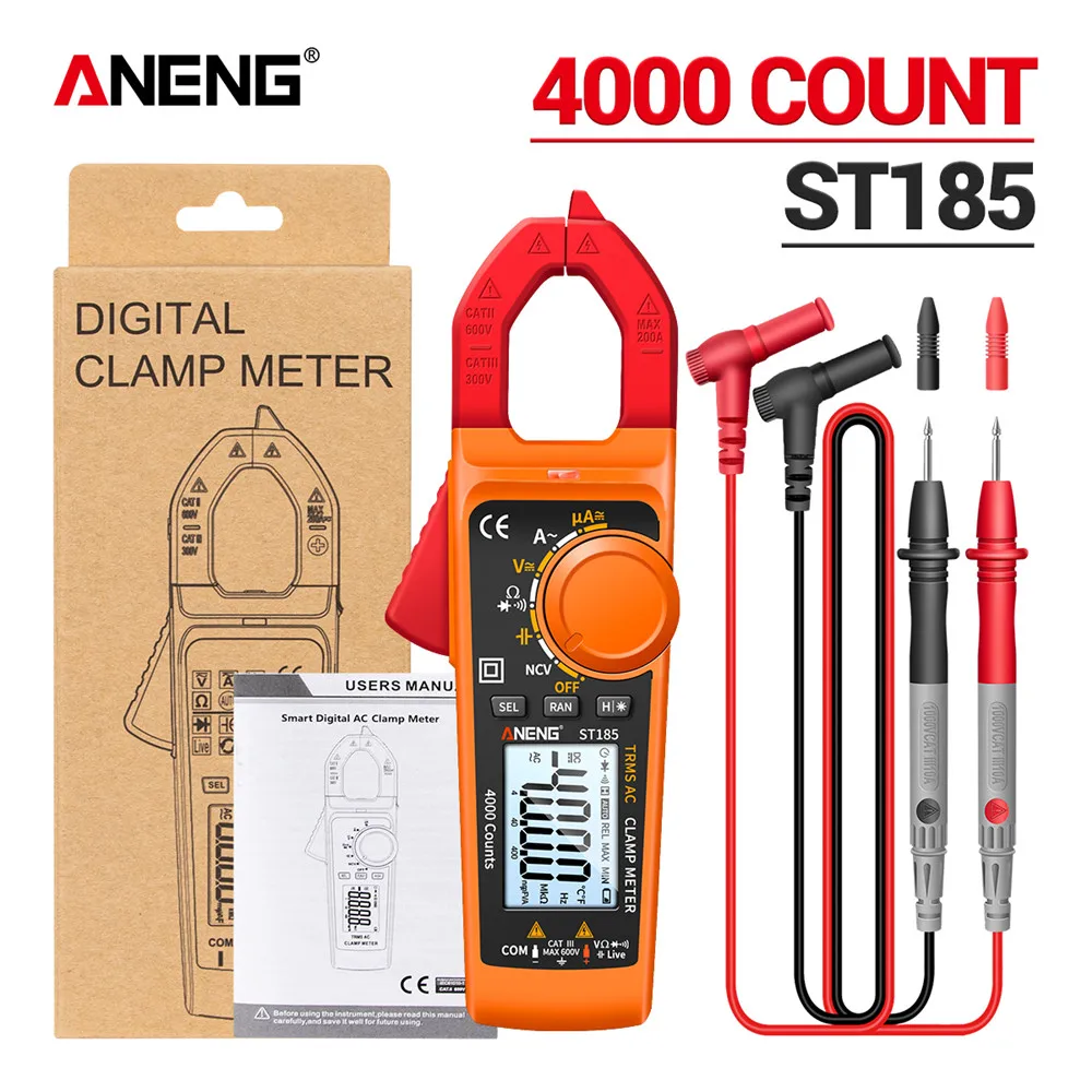 

Мультиметр-зажим ANENG ST185 цифровой, 4000 отсчетов, True RMS