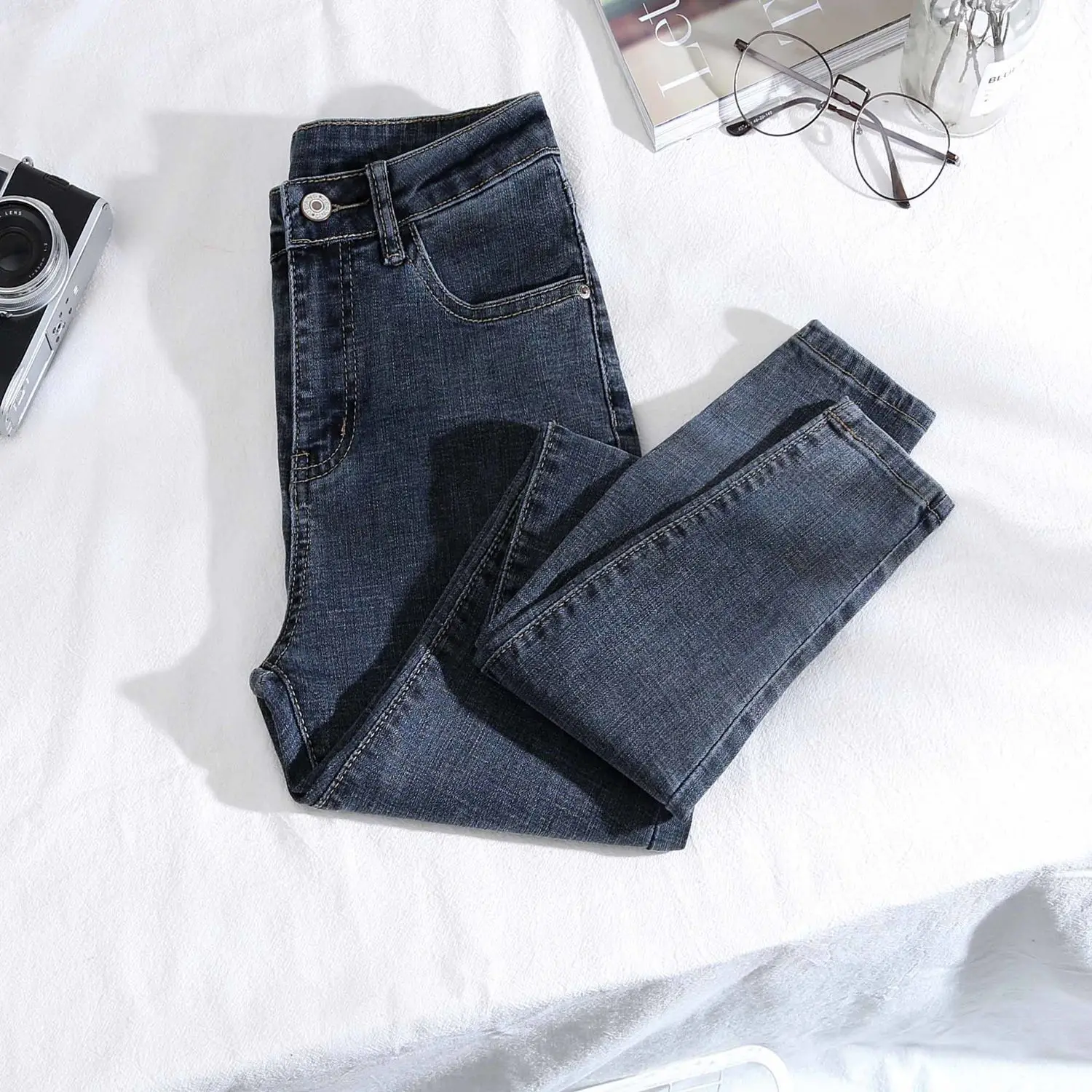 Женские джинсы узкие брюки-карандаш с завышенной талией большие размеры