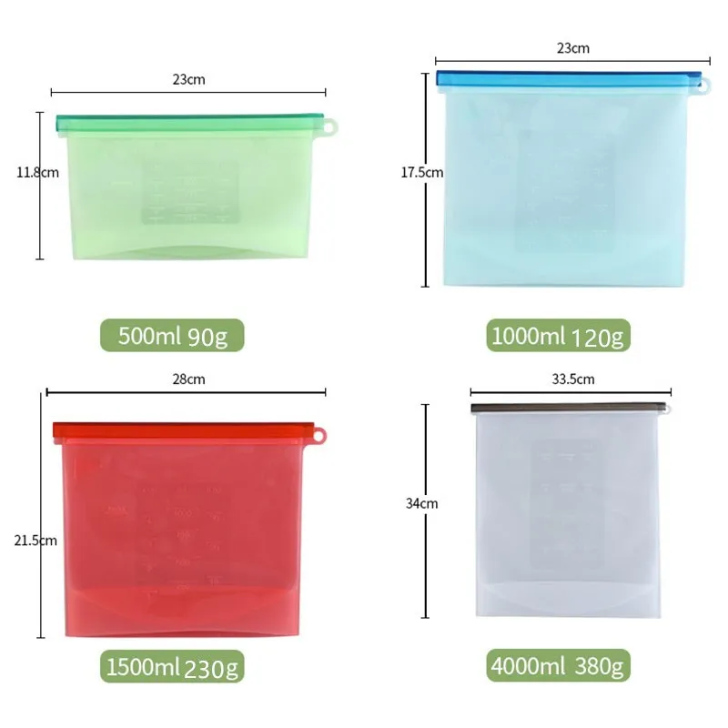Силиконовая сумка 4000 мл Многоразовые Пакеты для еды с замочком фруктов кухонные