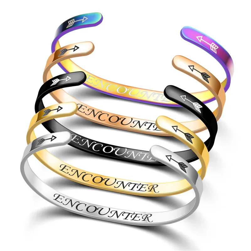 

Stainless steel encounter Bracelets Bangles for Woman Bracelets Bangle Cubic Golden Woman Jewelry Lettering customized