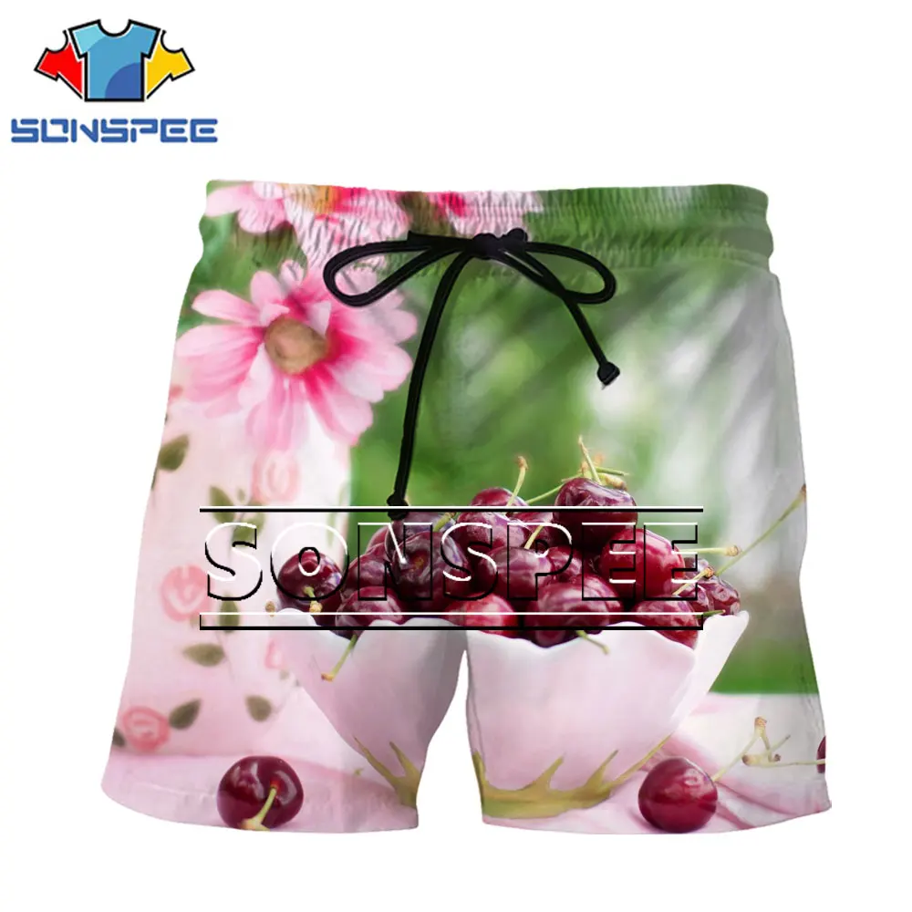 

SONSPEE 3D Print Men Woman Short Fruit Cherry Fashion Korean New Sweet Design Niche Trend Elastic Waist Lace Large Size Shorts