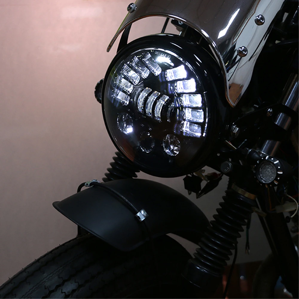

7'' Motorcycle LED Headlight Assembly Projector HeadLamp for Chopper Bobber Sportster Iron Dyna Cafe Racer with Turn Signals H4