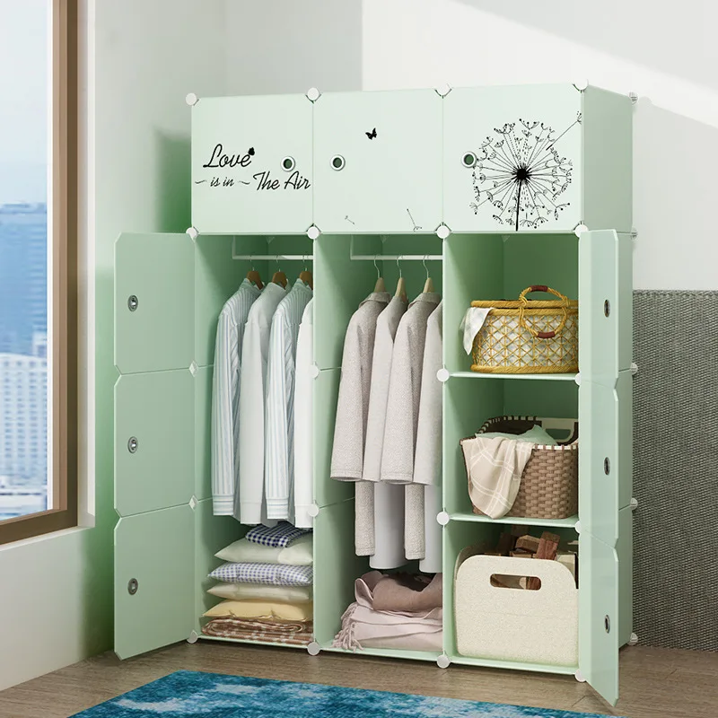 

Simple modern minimalist assembly children's bedroom fabric wardrobe hanging rental room with plastic storage cabinets