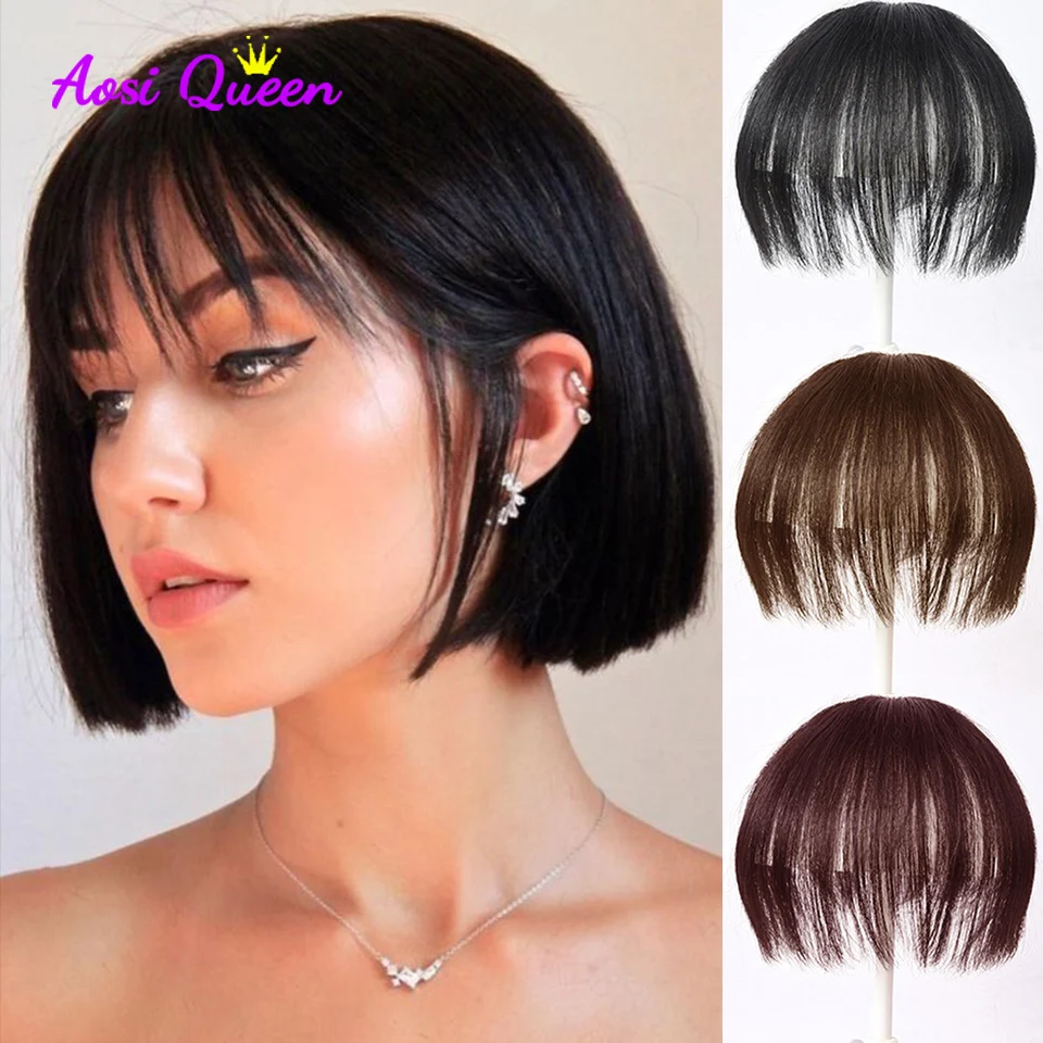 

AS Black Light Brown Clip On Bangs Hairpieces for Women Bangs Clip In Hair Extensions Synthetic High Temperature Fiberre