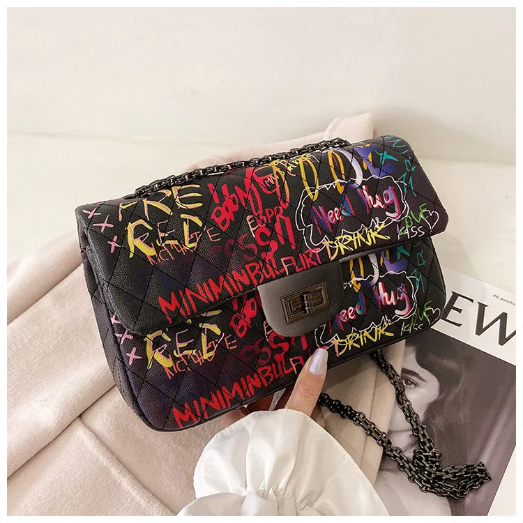 

2021 Women's Crossbody Bags Graffiti Western Style Chains Shoulder Bags Soft Totes Large Capacity Women Messenger Bags Satchels