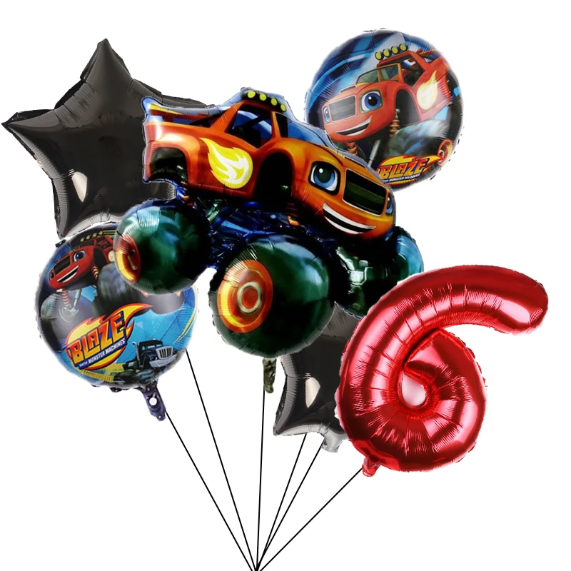 

6pcs Blaze And The Machines Foil Ballon Happy Birthday Party Decoration Ball Boy Gift Tank Bus Fire Car Holiday Balloons