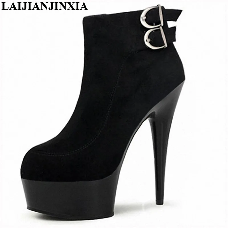 New the 15cm super high heel shoes with low boots, belt decorative imported suede nightclubs sexy small Dance Shoes