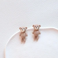 qm fashion simple cute khaki acrylic animal plush bear dangle earrings for girls women children birthday gift lovely jewelry