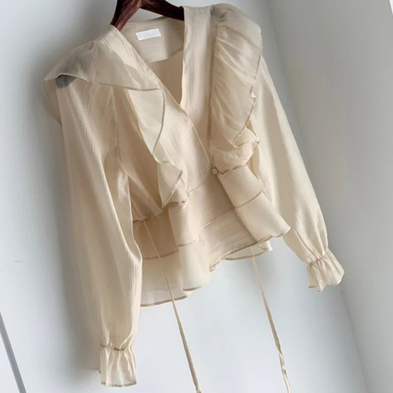 Летнее платье на шнуровке с v образным вырезом женские блузы длинным рукавом