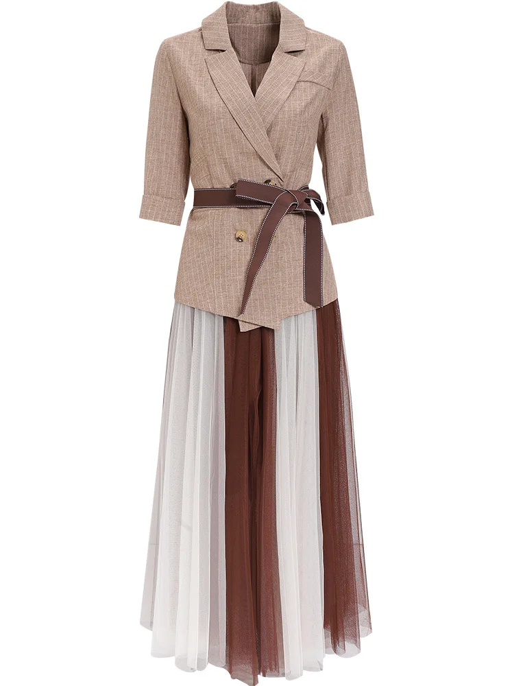 Женский костюм 2020 комплект из двух предметов Блейзер сетчатая плиссированная