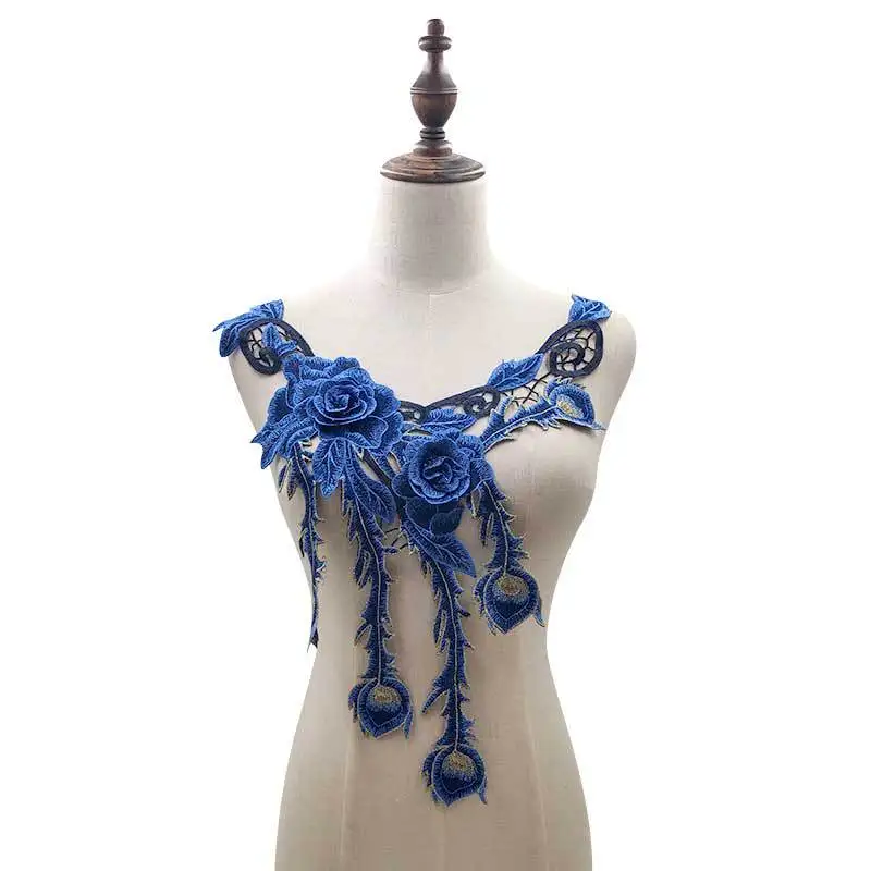 deep blue 30 стилей 3D полые цветы вышитые кружева декольте DIY воротник декольте Venise Кружевная аппликация отделка Швейные принадлежности Скрапбукинг - Цвет: deep blue