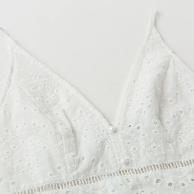 Женское пляжное платье с вышивкой V образным вырезом и жемчужными