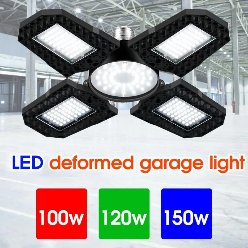 

Four-leaf Folding LED Bulb Fan Blade Deformation Garage Chandelier No Dead Angle Adjustable Ceiling Light High Bay Light