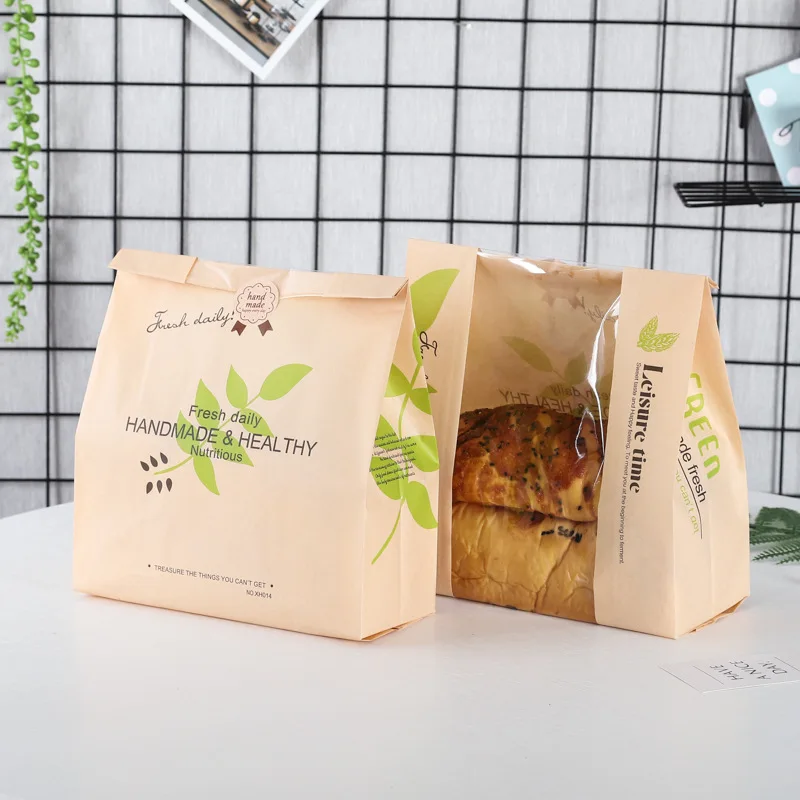 

15Pcs Greaseproof Kraft Paper Bags For Cookie Bread Packing Leaf Pattern Laminating Oil Proof Food Toast Bread Bag Baking Pack