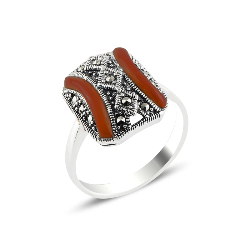 

Серебряное кольцо Silverlina с красным агатом и марказитом