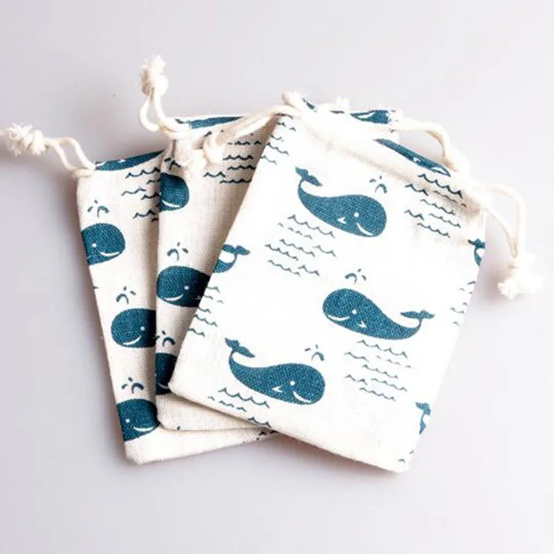 10 шт./компл. Хлопковая Сумка на шнурке с рисунком голубого Кита новогодние
