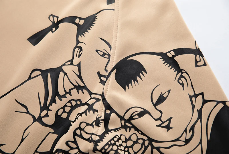 

Men Sweatshirt Chinese Style Fuwa Paper-cut Printing Top Men Casual Loose Round Neck Solid Color Pullover Sweatshirt Men