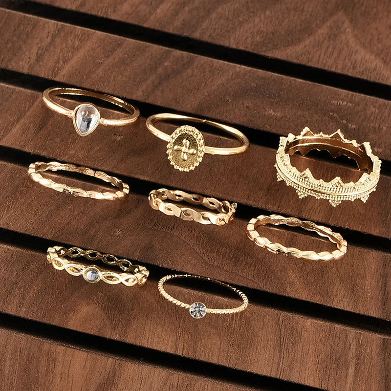 8 шт./компл. женские кольца в богемном стиле ретро набор золотых колец с