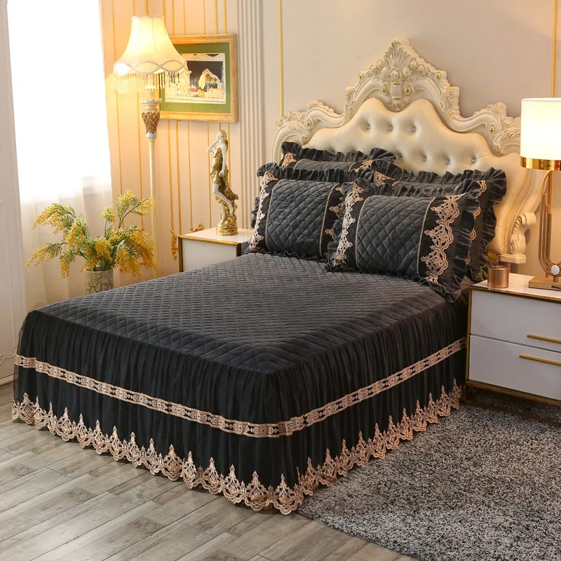 Роскошная зимняя плотная бархатная кружевная наволочка для кровати с юбкой