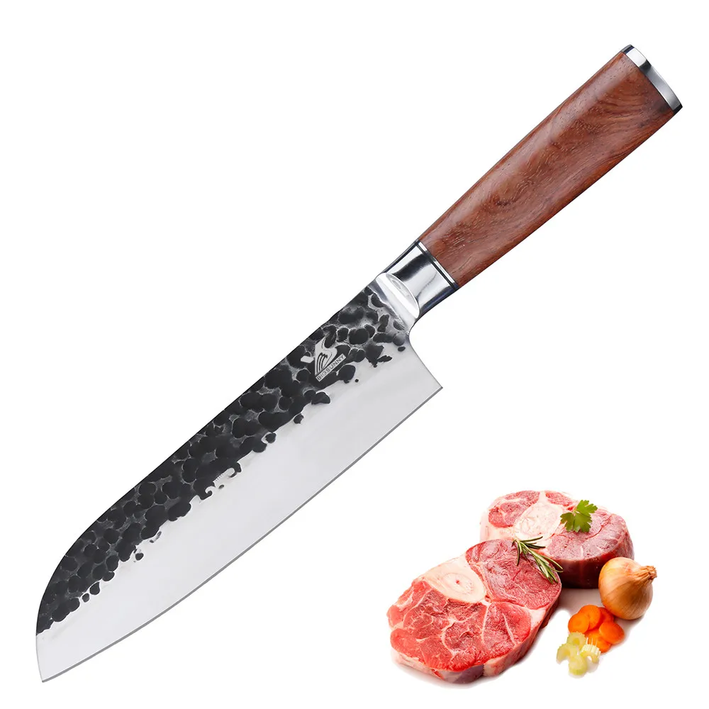 

Нож сантоку кованый ручной работы BIGSUNNY 7 дюймов из нержавеющей стали с ручкой из розового дерева