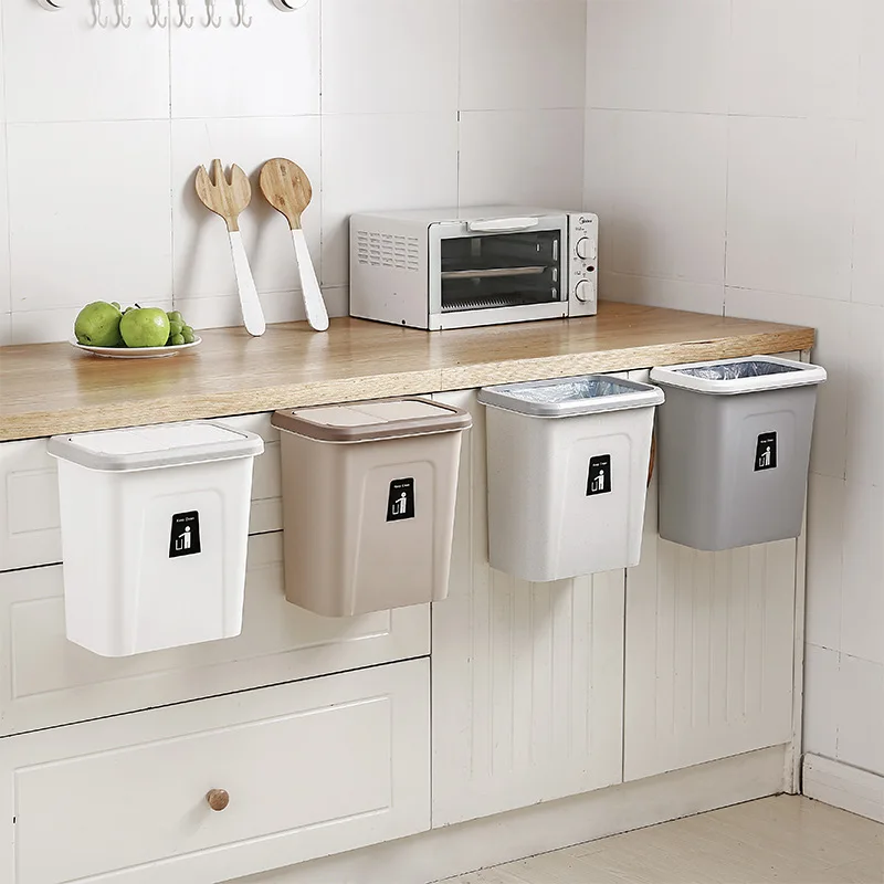 

Kitchen Cabinet Door Hanging Trash Can with Lid Wall-Mounted Trash Garbage Bin Waste Storage Rubbish Container