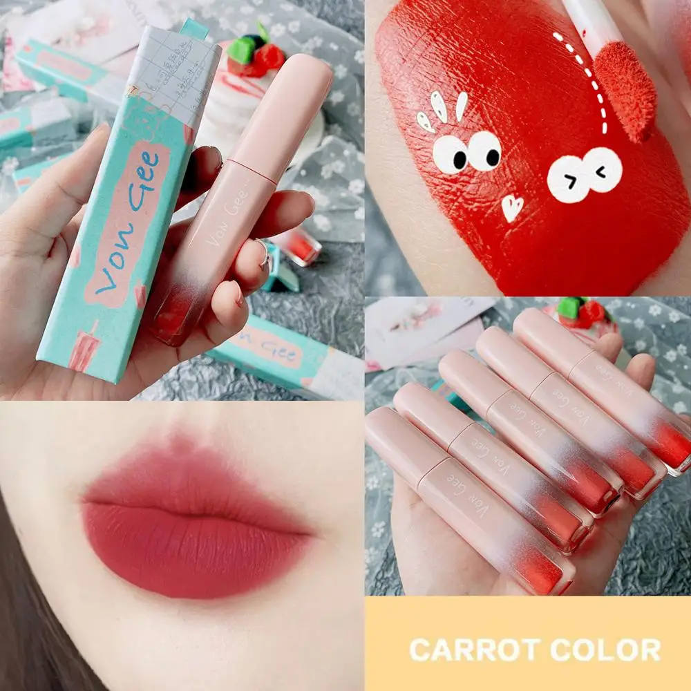 

Von Gee ice cream lip tint sexy red pumpkin strawberry color long lasting waterproof velvet matte lip gloss AC241