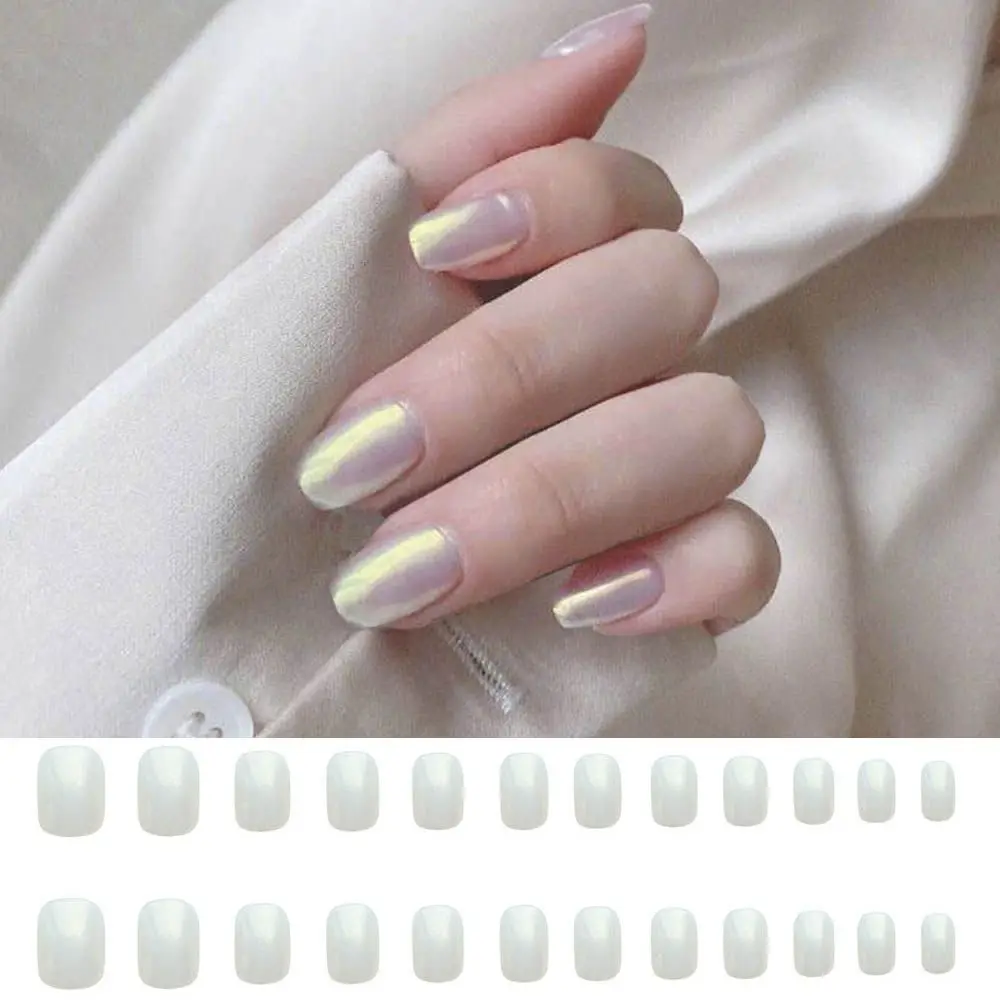 

Women Fashion Detachable Manicure Tool Artificial White Pearl Square Head False Nails Fake Nails Wearable Nail Tips